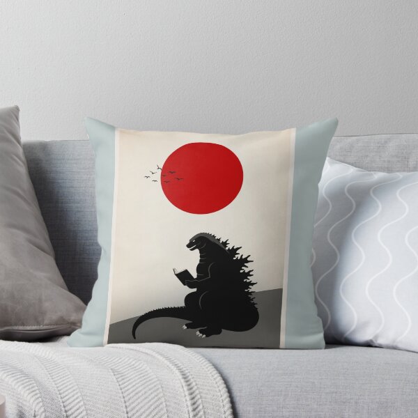 Item preview, Godzilla Reading Book Japanese Flag | Minimalist Japandi Wall Art designed and sold by Syrupulse.