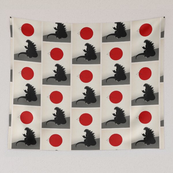Item preview, Godzilla Reading Book Japanese Flag | Minimalist Japandi Wall Art designed and sold by Syrupulse.