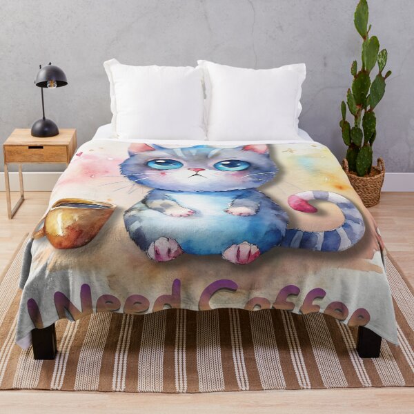 Item preview, I Need Coffee | Cute Cat Watercolor Illustration with Funny Quote designed and sold by Angellacelin.