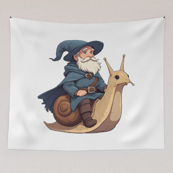 Item preview, Medieval Wizard Riding Giant Snail Fantasy Illustration designed and sold by Karolina’s Cozy Creations.