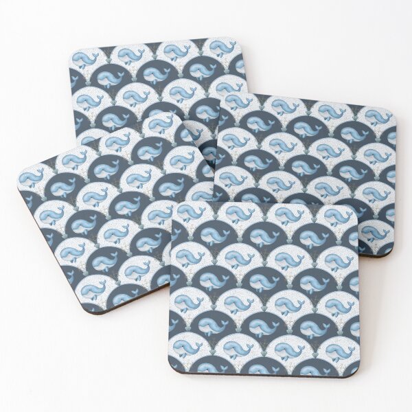 Item preview, Whales swim in a blue sea design with circular patterns on a dark background designed and sold by CreativeLarysa.