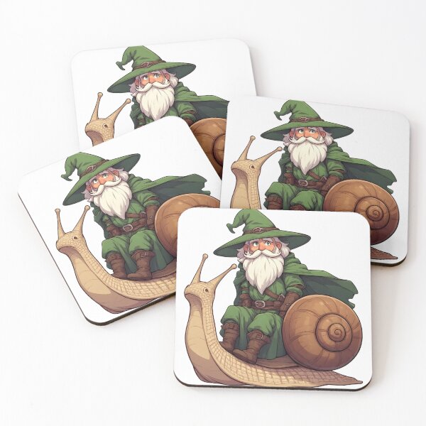 Item preview, Charming Green Wizard Riding Giant Snail Fantasy Illustration designed and sold by Karolina’s Cozy Creations.