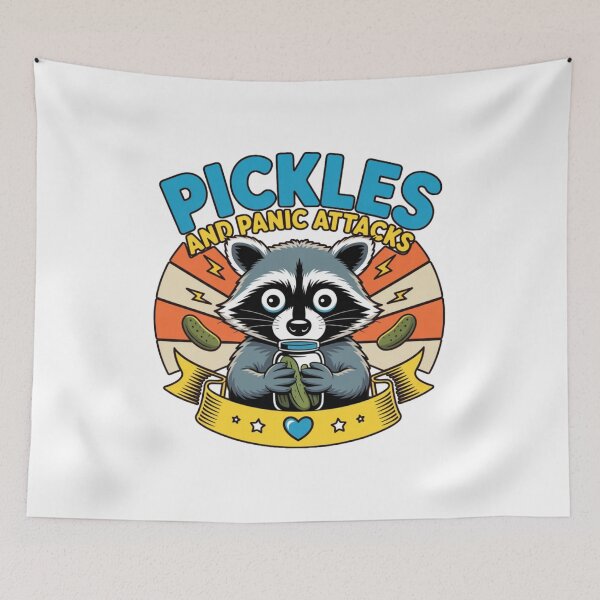 Item preview, Funny Raccoon Pickles and Panic Attacks Relatable Graphic Tee designed and sold by MerchlyMike.