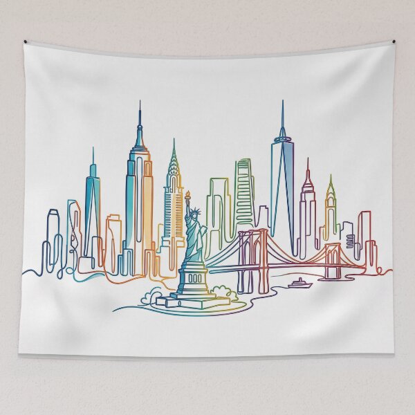 Item preview, Rainbow Continuous Line New York Skyline Illustration designed and sold by PixorStudio.
