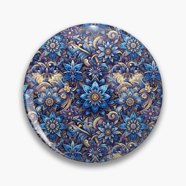 Item preview, Ornate Blue Gold Floral Scroll Pattern designed and sold by Apex Designs.