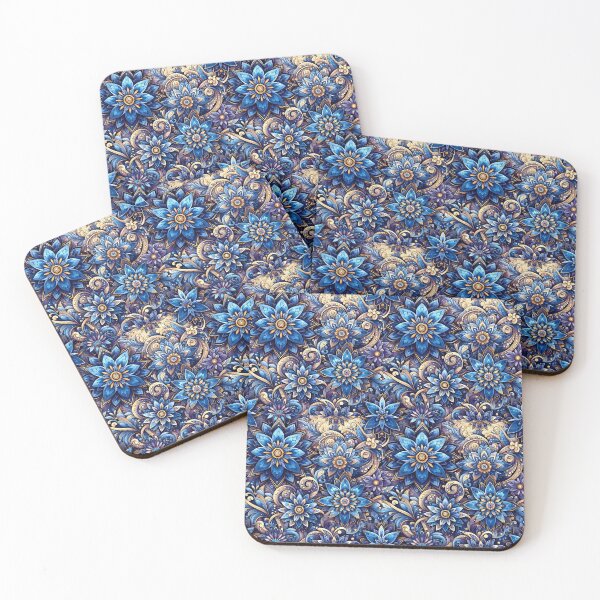 Item preview, Ornate Blue Gold Floral Scroll Pattern designed and sold by Apex Designs.