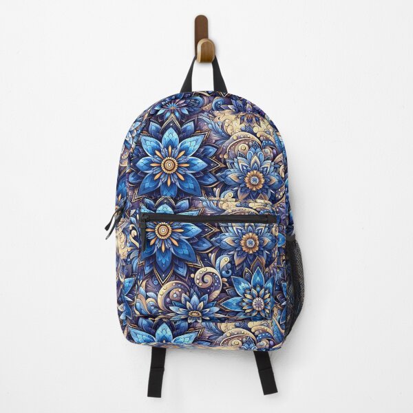 Item preview, Ornate Blue Gold Floral Scroll Pattern designed and sold by Apex Designs.