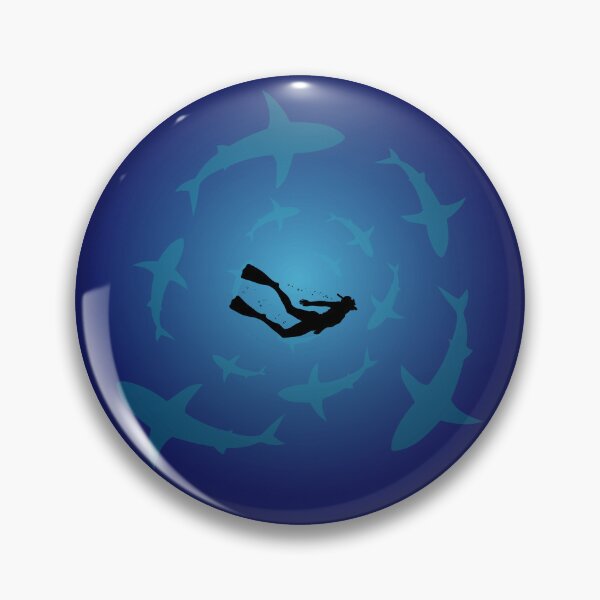 Item preview, Shark Circle Diver Design - Ocean Depths Survival Art, Minimal Marine Life Illustration. designed and sold by LunaPrintCo.