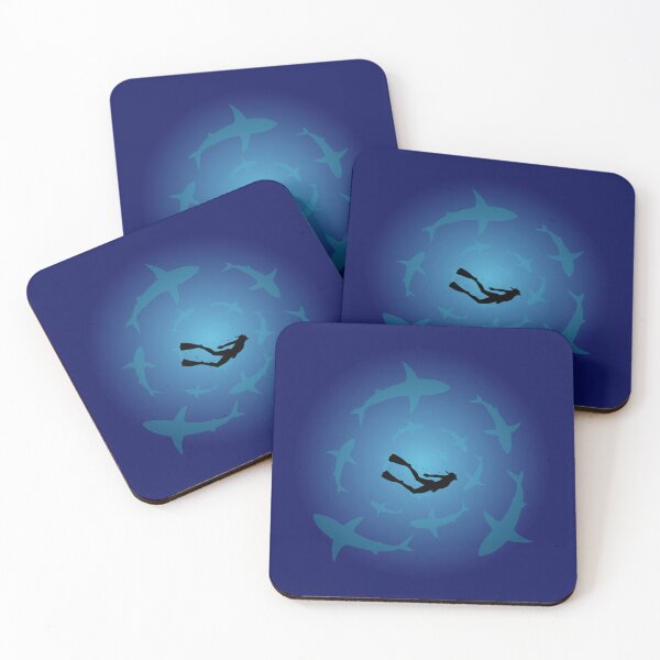 Item preview, Shark Circle Diver Design - Ocean Depths Survival Art, Minimal Marine Life Illustration. designed and sold by LunaPrintCo.