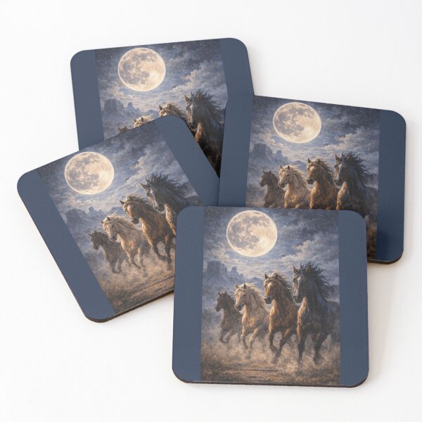 Item preview, Wild Horses Under Full Moon – Western Night Horse Art designed and sold by  QuarterHorseArt by Just my Studio.