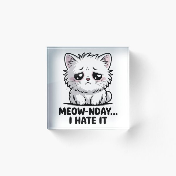 Artikelvorschau, Miau-nday... Ich hasse es - Traurige weiße Katze | Deprimierter Montag Kawaii-Katze entworfen und verkauft von Wennity.
