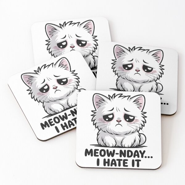 Item preview, Meow-nday... I Hate It - Sad White Cat | Depressed Monday Kawaii Cat designed and sold by Wennity.