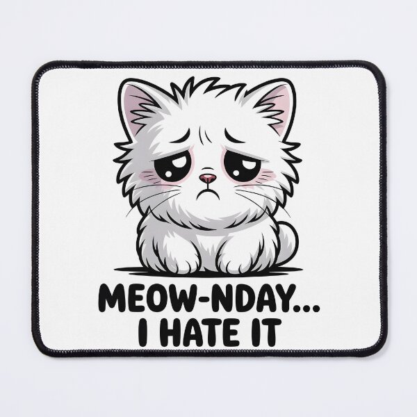 Item preview, Meow-nday... I Hate It - Sad White Cat | Depressed Monday Kawaii Cat designed and sold by Wennity.