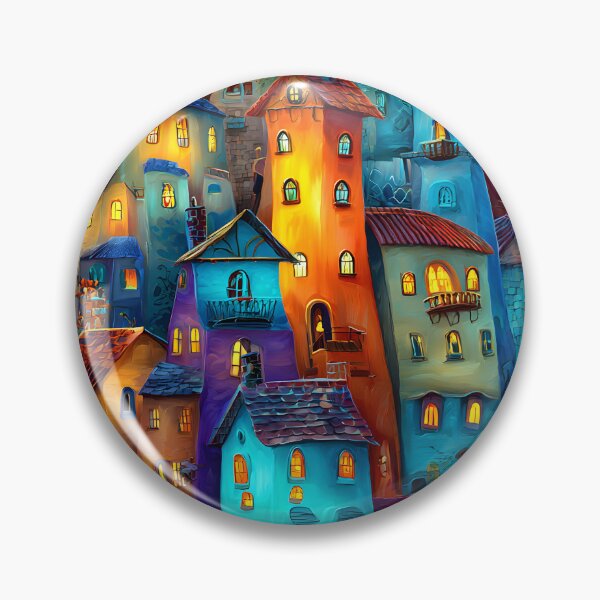 Item preview, Colorful Village with Charming Lit Windows at Night designed and sold by Artessie.