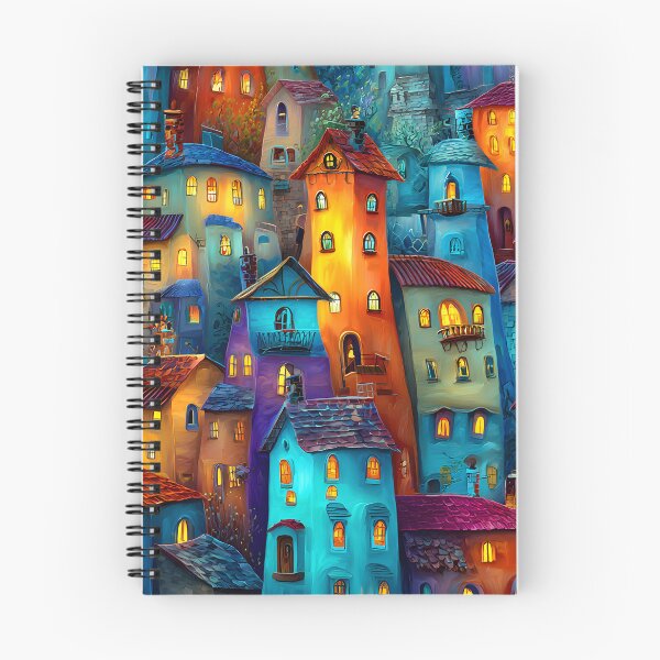 Item preview, Colorful Village with Charming Lit Windows at Night designed and sold by Artessie.