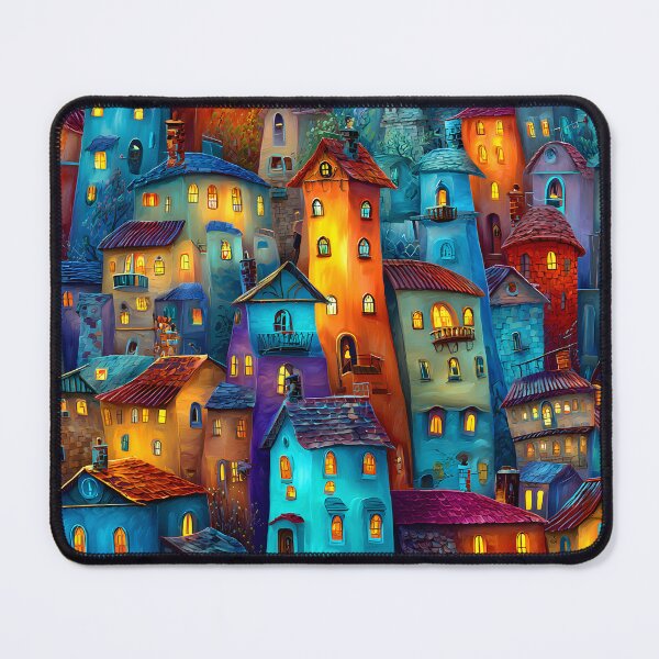 Item preview, Colorful Village with Charming Lit Windows at Night designed and sold by Artessie.