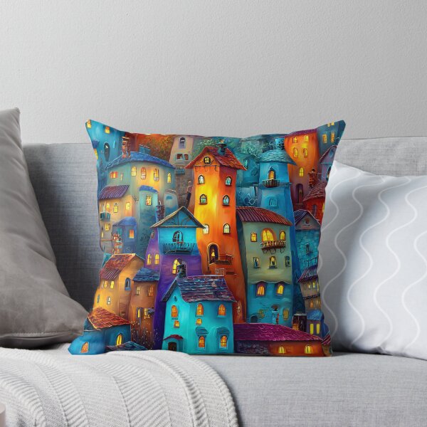 Item preview, Colorful Village with Charming Lit Windows at Night designed and sold by Artessie.