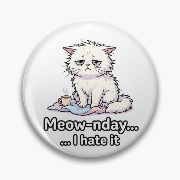 Artikelvorschau, Miau-nday... Ich hasse es – Müde weiße Katze | Meme mit verschlafenem Montag und Kaffee entworfen und verkauft von Wennity.