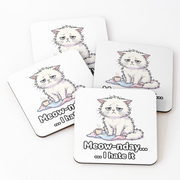 Item preview, Meow-nday... I Hate It - Tired White Cat | Sleepy Monday Coffee Cat Meme designed and sold by Wennity.