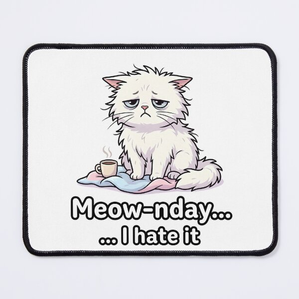 Item preview, Meow-nday... I Hate It - Tired White Cat | Sleepy Monday Coffee Cat Meme designed and sold by Wennity.