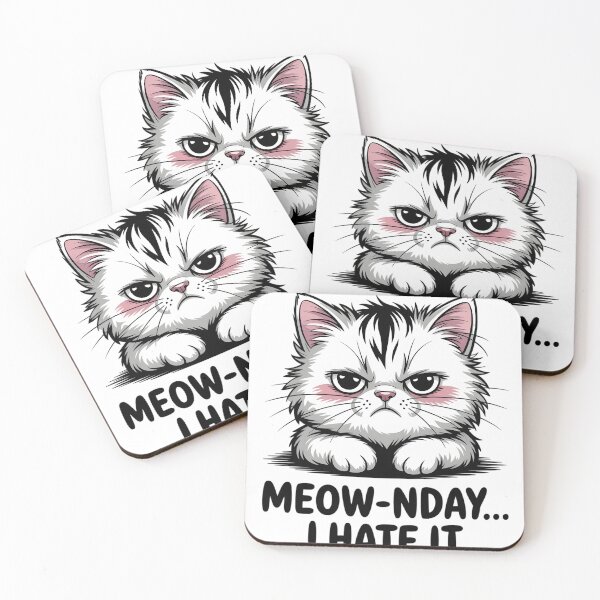 Item preview, Meow-nday... I Hate It - Angry White Cat | Grumpy Monday Cat Meme designed and sold by Wennity.