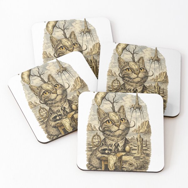Item preview, Surreal Dream Cat & Raccoon – Melting Reality Animal Art designed and sold by Mh-ARTWORX.