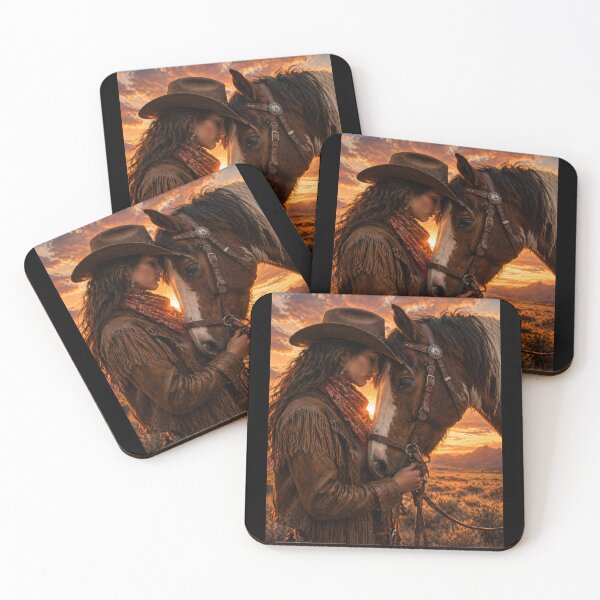 Item preview, Cowgirl & Horse Bond – Sunset Western Love Scene designed and sold by  QuarterHorseArt by Just my Studio.