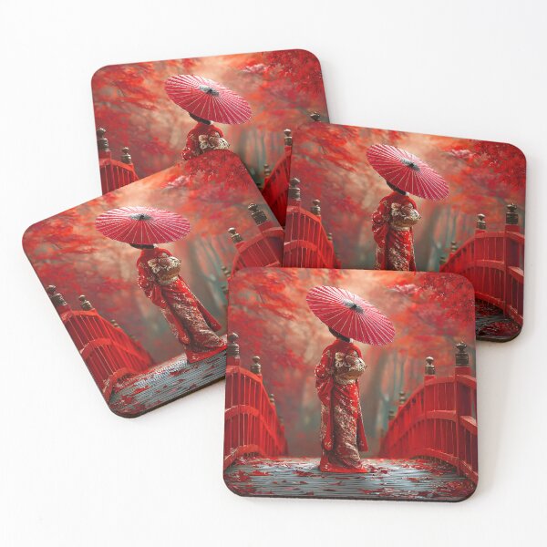 Item preview, Beautiful Woman with Red Umbrella in Autumn Scene designed and sold by Artessie.