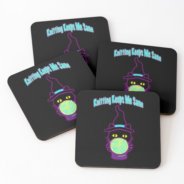 Item preview, Knitting Keeps Me Sane – Cute Witch Cat Yarn Design, Cozy Knitting Humor, Neon Aesthetic Gift designed and sold by ArtyWares.