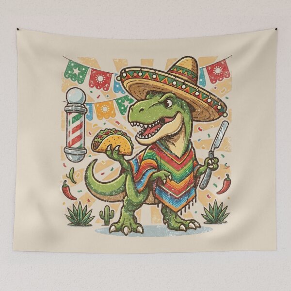 Item preview, Barber T-Rex Cinco de Mayo Retro Vintage Style designed and sold by Majnon8bp.