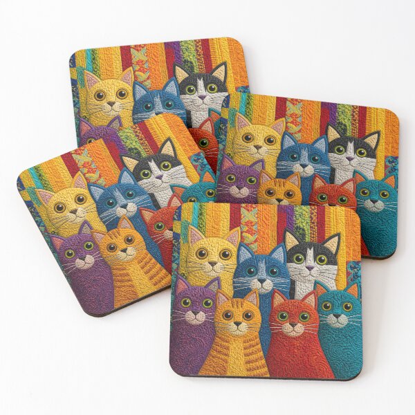Item preview, Colorful Quilted Cat Faces Patchwork Design | Cute Cat Fabric Print  designed and sold by ArtoryNest.