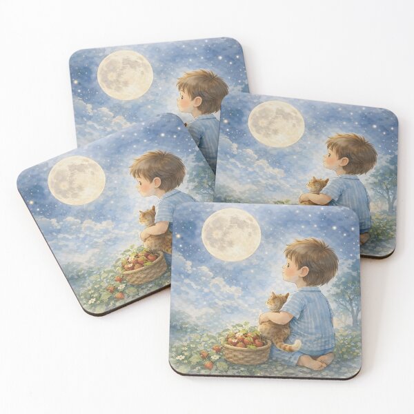 Item preview, Moonlight Boy And Cat Strawberry Garden Nursery Art designed and sold by LoveNurseries.