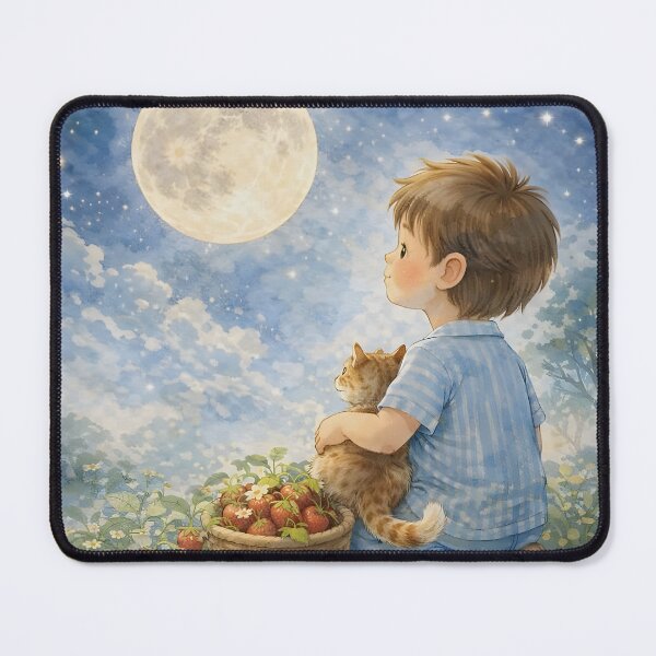 Item preview, Moonlight Boy And Cat Strawberry Garden Nursery Art designed and sold by LoveNurseries.