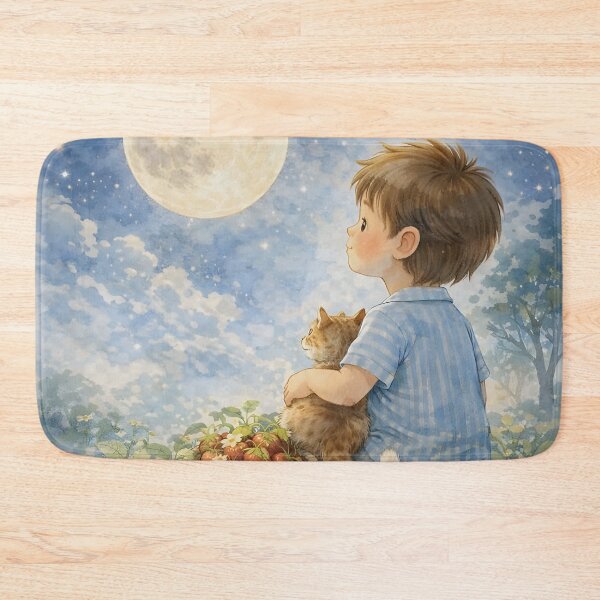 Item preview, Moonlight Boy And Cat Strawberry Garden Nursery Art designed and sold by LoveNurseries.
