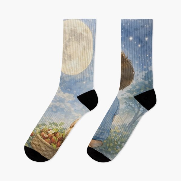 Item preview, Moonlight Boy And Cat Strawberry Garden Nursery Art designed and sold by LoveNurseries.
