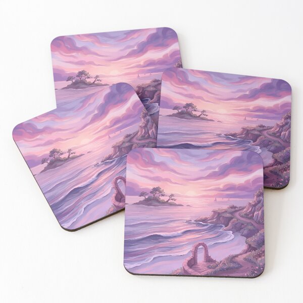 Item preview, Aesthetic Purple Sunset Coastal Landscape Dreamy Beach designed and sold by novadawy.