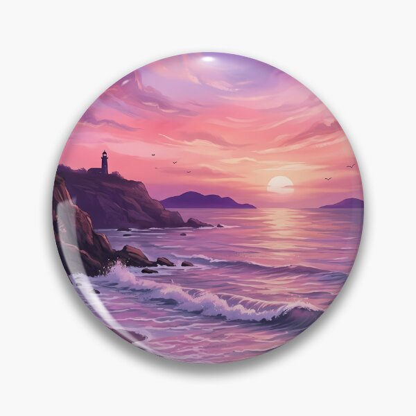Item preview, Purple Sunset Ocean Lighthouse Beach Coastal Landscape designed and sold by novadawy.