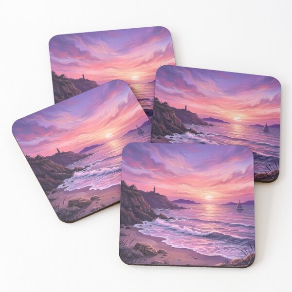 Item preview, Purple Sunset Ocean Lighthouse Beach Coastal Landscape designed and sold by novadawy.