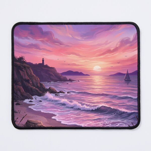 Item preview, Purple Sunset Ocean Lighthouse Beach Coastal Landscape designed and sold by novadawy.