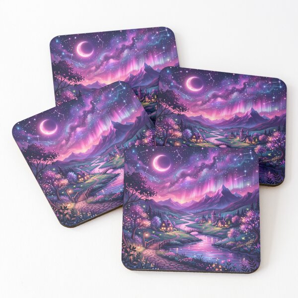 Item preview, Magical Purple Galaxy Night Fantasy Village Landscape designed and sold by novadawy.