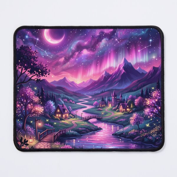 Item preview, Magical Purple Galaxy Night Fantasy Village Landscape designed and sold by novadawy.