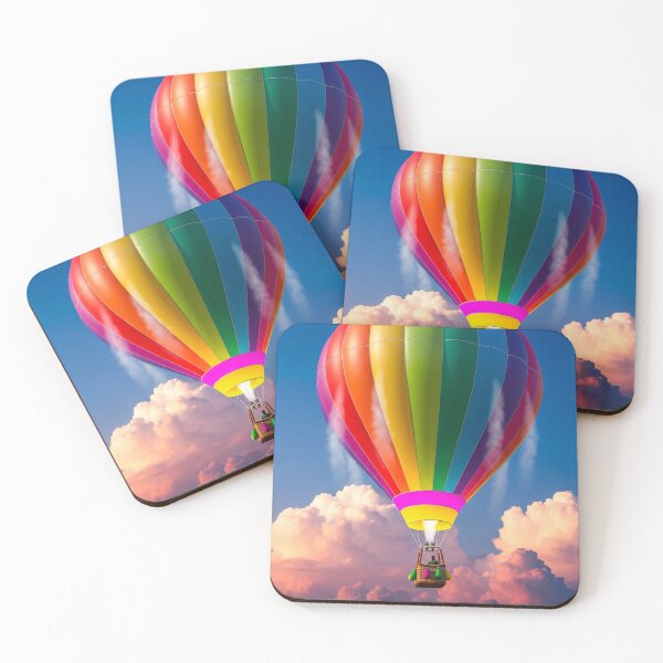 Item preview, Rainbow Hot Air Balloon Above Clouds Sunset Sky designed and sold by PixorStudio.