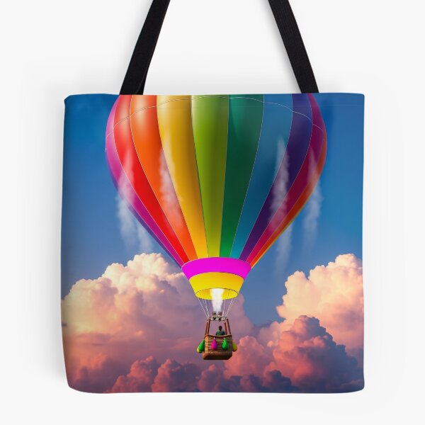 Item preview, Rainbow Hot Air Balloon Above Clouds Sunset Sky designed and sold by PixorStudio.