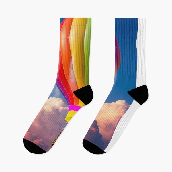 Item preview, Rainbow Hot Air Balloon Above Clouds Sunset Sky designed and sold by PixorStudio.