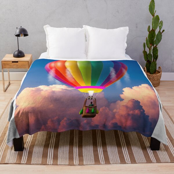 Item preview, Rainbow Hot Air Balloon Above Clouds Sunset Sky designed and sold by PixorStudio.