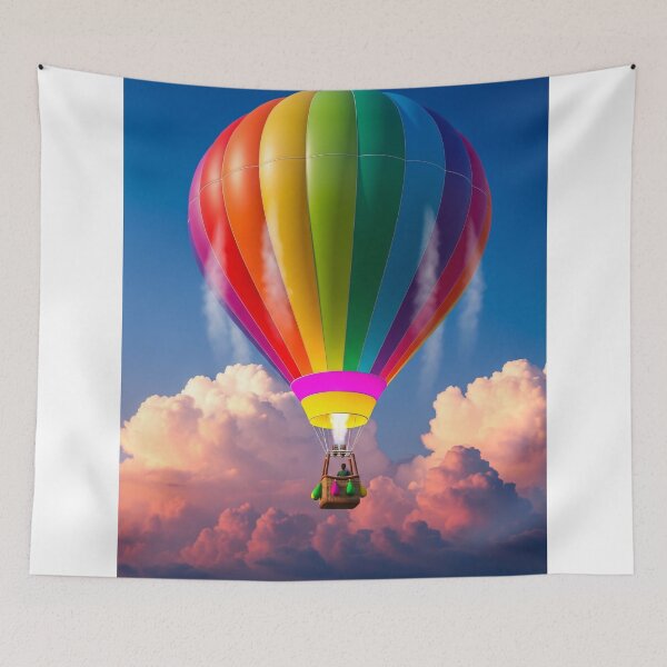 Item preview, Rainbow Hot Air Balloon Above Clouds Sunset Sky designed and sold by PixorStudio.