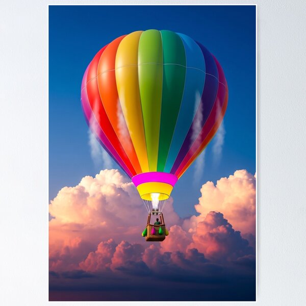 Item preview, Rainbow Hot Air Balloon Above Clouds Sunset Sky designed and sold by PixorStudio.