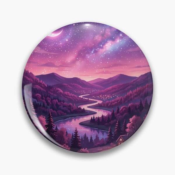 Item preview, Purple Galaxy Night Forest Landscape Winding River Cabin designed and sold by novadawy.