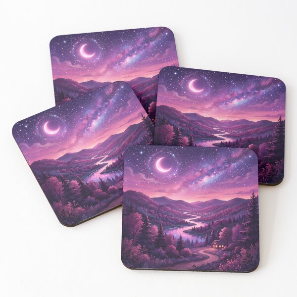Item preview, Purple Galaxy Night Forest Landscape Winding River Cabin designed and sold by novadawy.