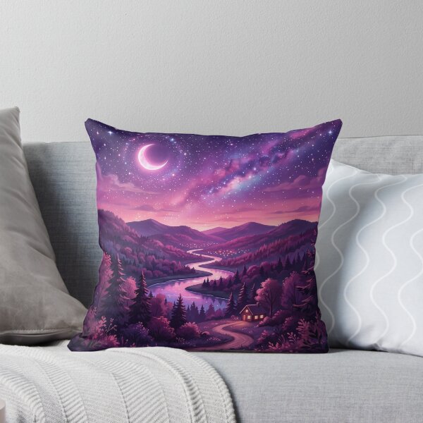 Item preview, Purple Galaxy Night Forest Landscape Winding River Cabin designed and sold by novadawy.